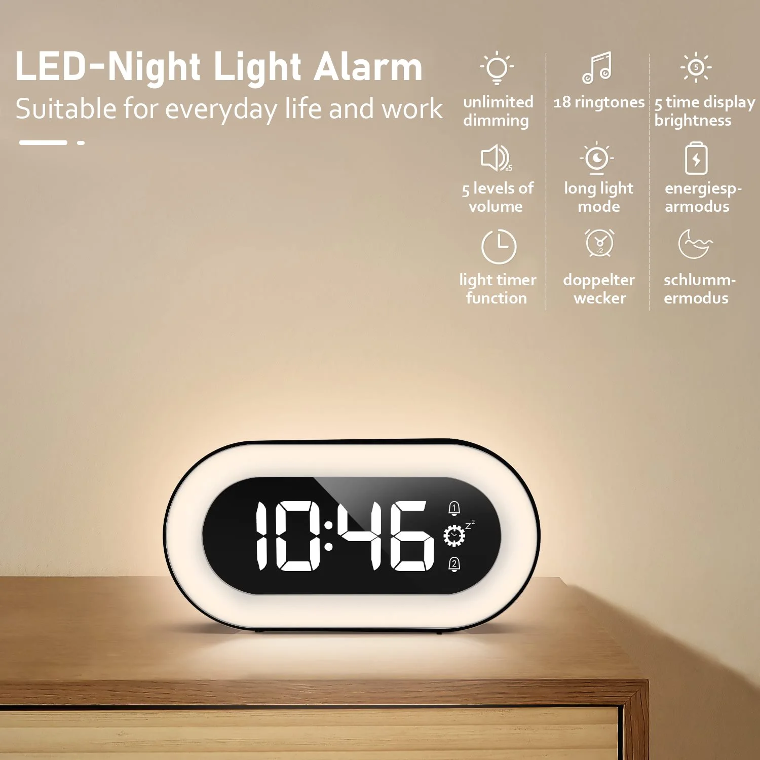 Alarm Clock for Bedrooms with Dynamic RGB Night Light,Heavy Sleepers Adults - Image 6