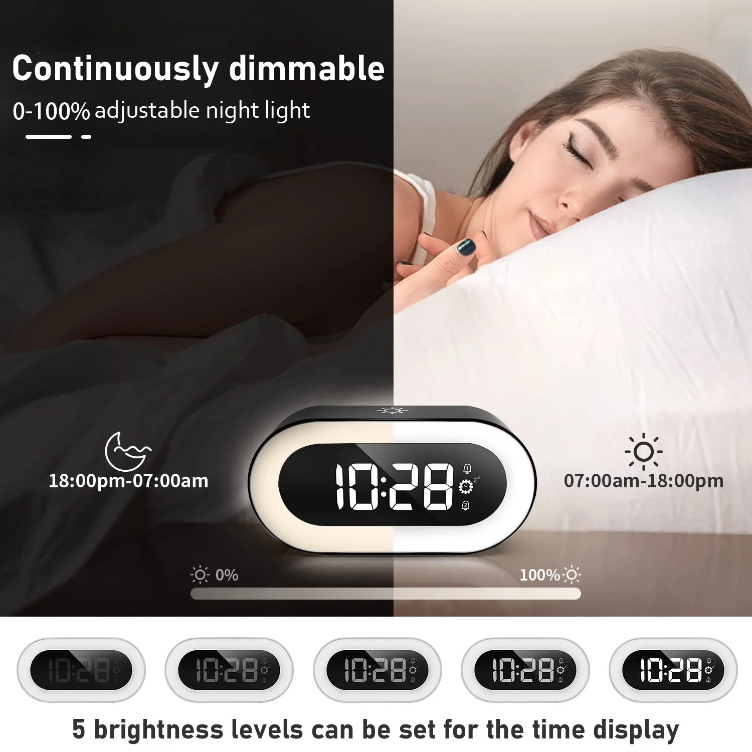 Alarm Clock for Bedrooms with Dynamic RGB Night Light,Heavy Sleepers Adults
