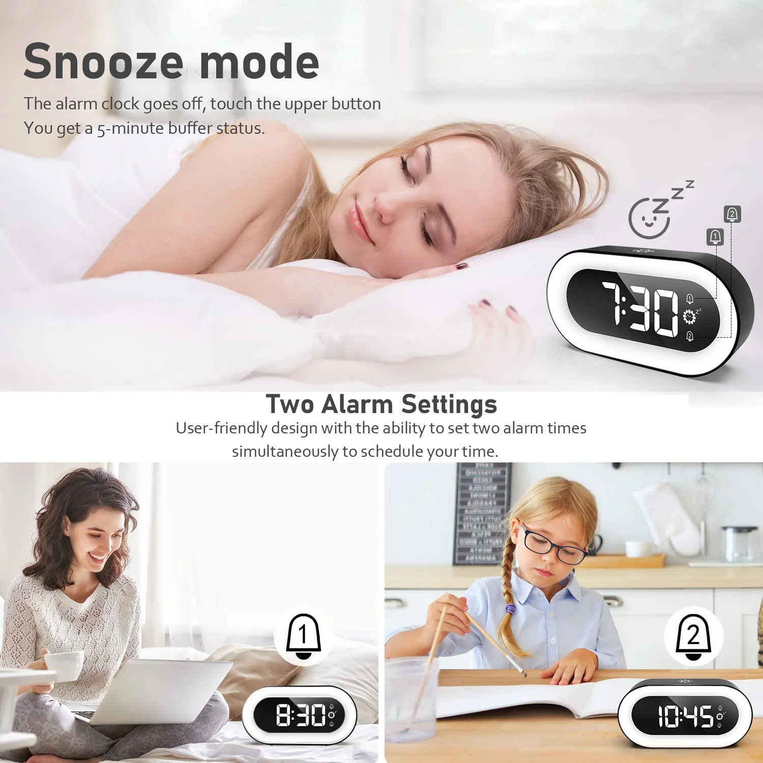 Alarm Clock for Bedrooms with Dynamic RGB Night Light,Heavy Sleepers Adults - Image 2