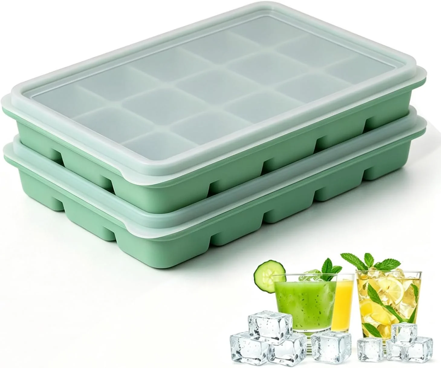 Ice Cube Trays with Lid, 2 Packs 30 Cubes Durable Stackable Flexible Silicone Ice Cube Trays for Freezer with Removable Silicone Lids for Baby Food