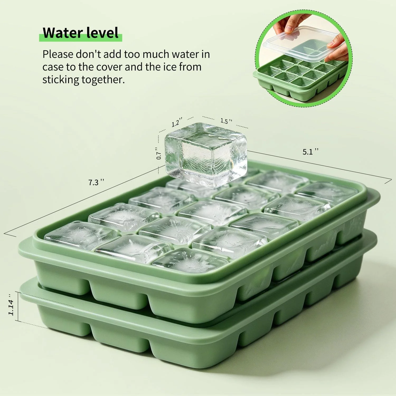 Ice Cube Trays with Lid, 2 Packs 30 Cubes Durable Stackable Flexible Silicone Ice Cube Trays for Freezer with Removable Silicone Lids for Baby Food - Image 3