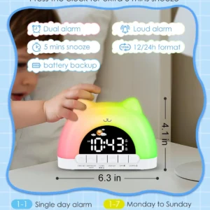 Alternative view of Kids Alarm Clock, OK to Wake Alarm Clock for Kids, Cat Clock with 11 Colors Night Light, 10 Soothing Sounds