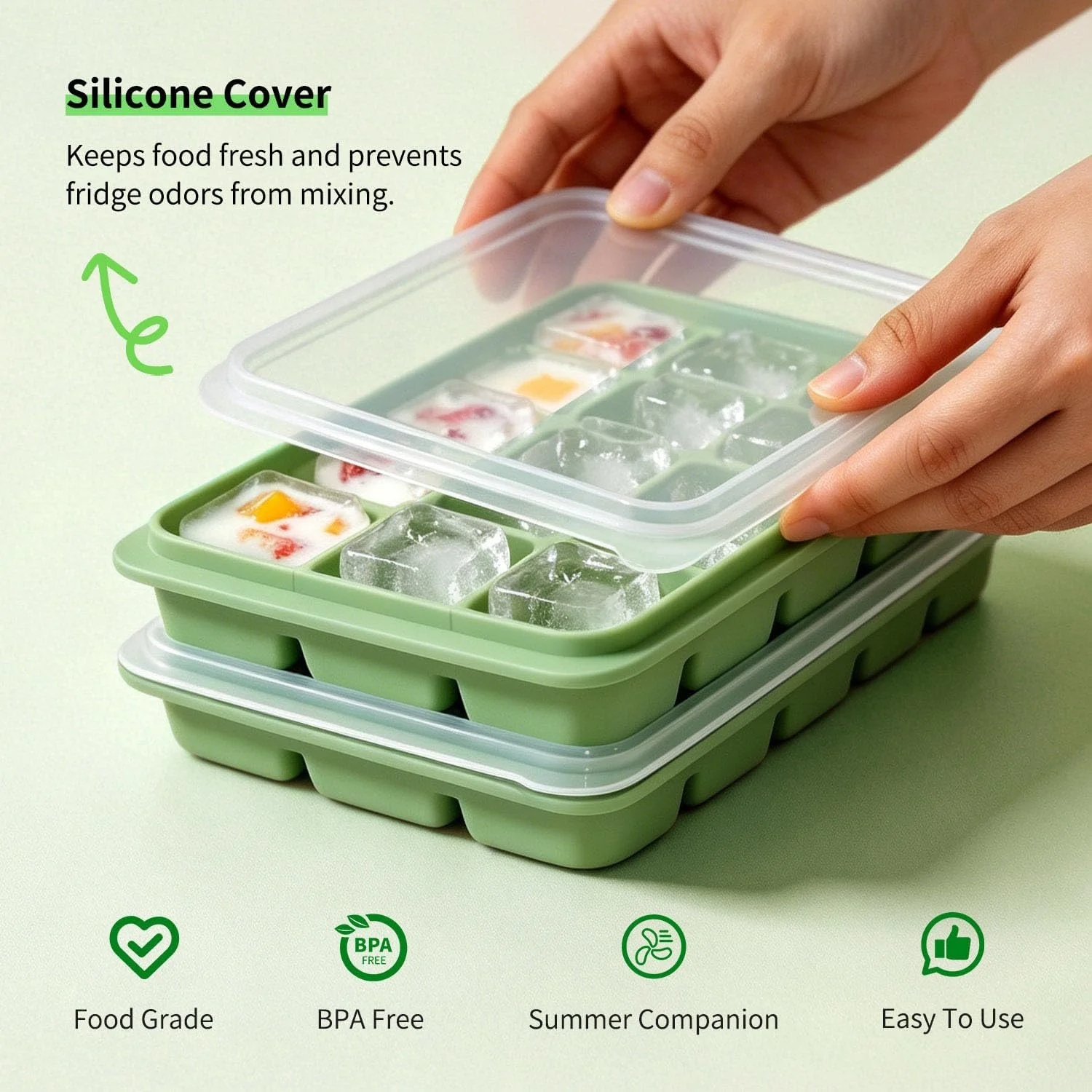 Ice Cube Trays with Lid, 2 Packs 30 Cubes Durable Stackable Flexible Silicone Ice Cube Trays for Freezer with Removable Silicone Lids for Baby Food - Image 5