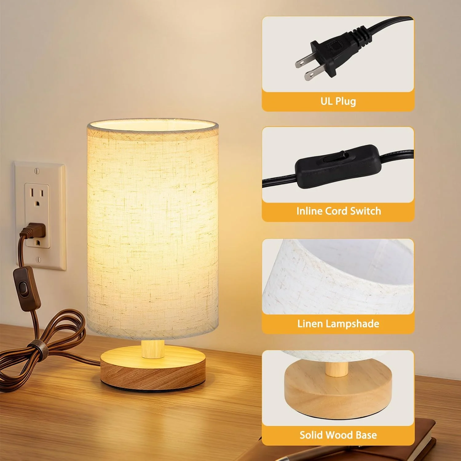 8.5" Small Table Lamp for Bedroom - Inline Switch Bedside Lamp - Image 4